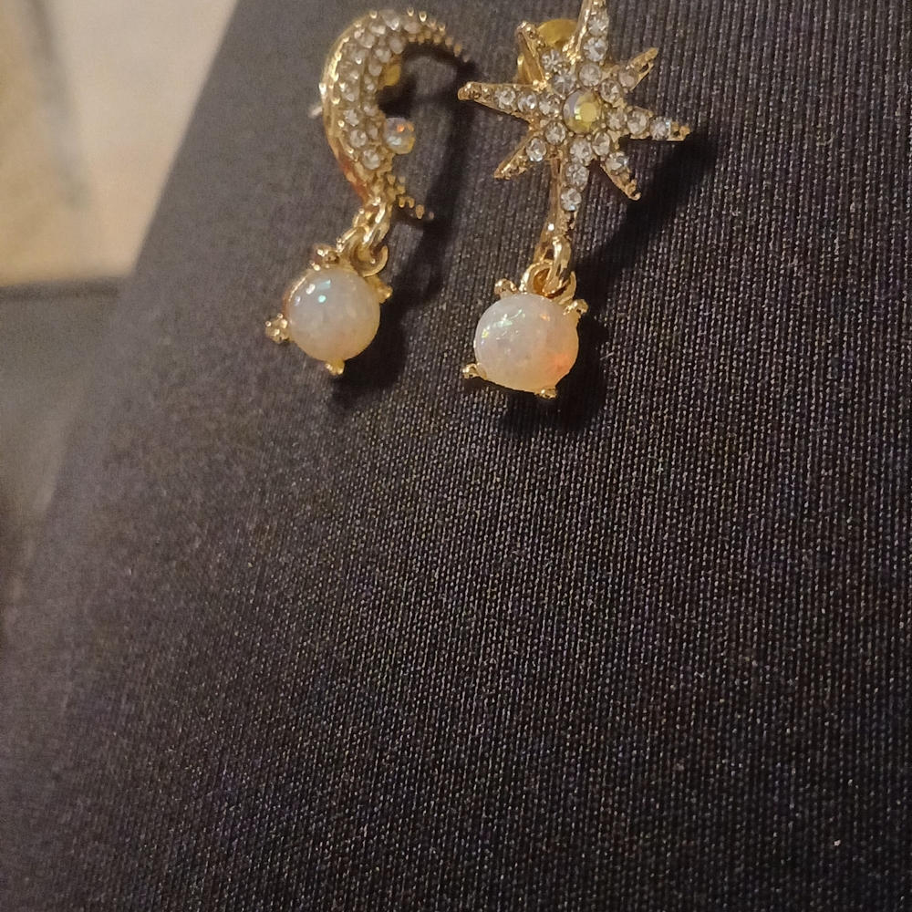 Others Follow Gold Celestial Earrings with Opal Charms